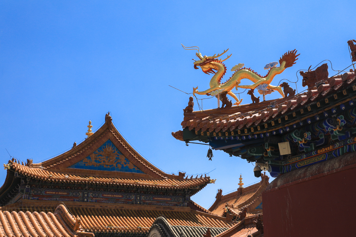 呼和浩特大召无量寺少见的屋脊飞龙