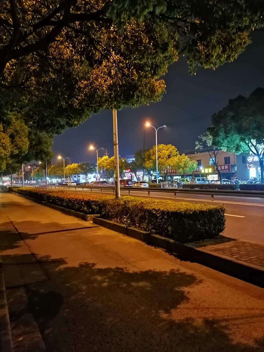 夜晚的上海郊区,由于疫情影响,路上的行人车辆比往年少了好多 - 笑