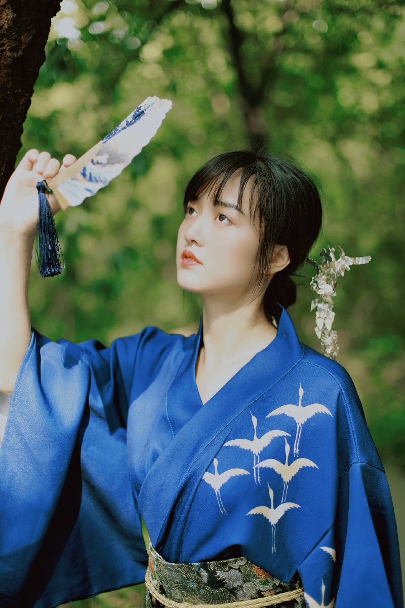 日系写真深蓝色飞鸟和服深蓝色真的给人一种沉静的感觉那种沉静似乎