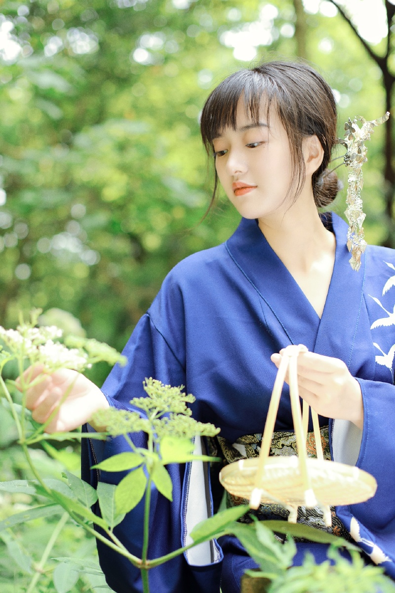 日系写真深蓝色飞鸟和服深蓝色真的给人一种沉静的感觉那种沉静似乎