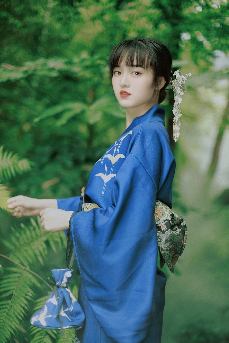 日系写真深蓝色飞鸟和服深蓝色真的给人一种沉静的感觉那种沉静似乎