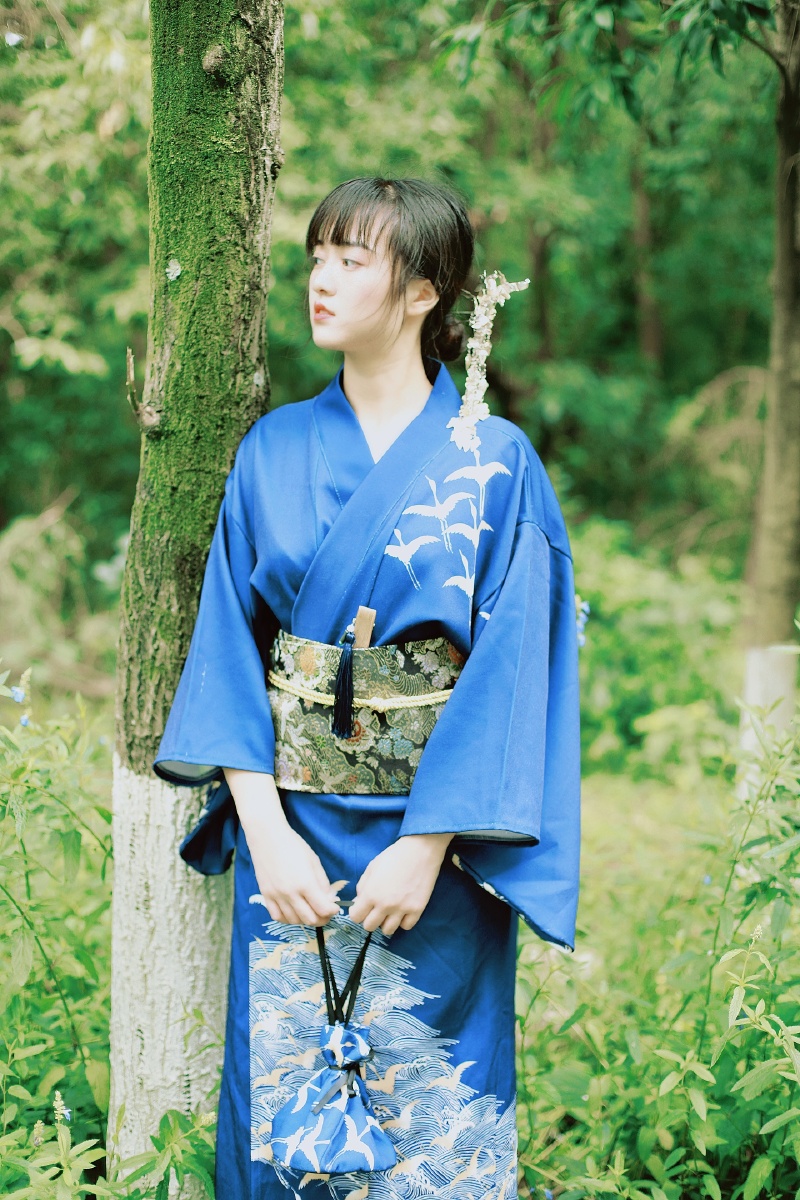 日系写真深蓝色飞鸟和服深蓝色真的给人一种沉静的感觉那种沉静似乎