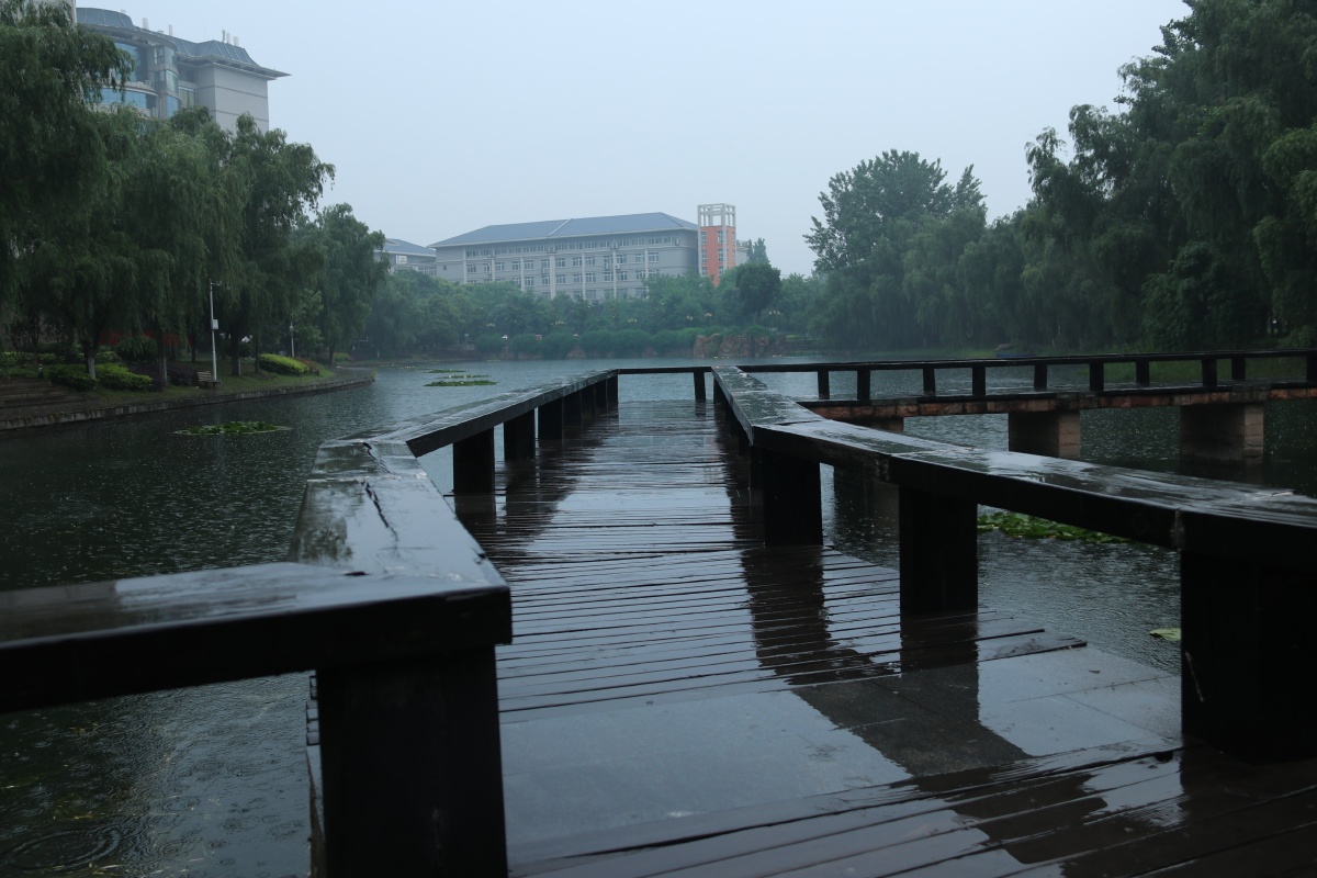 下大雨在别人学校湖边拍的