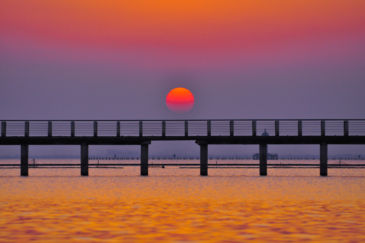 落日归山海山海藏深意国庆节拍的夕阳昨天空闲时间修了一下