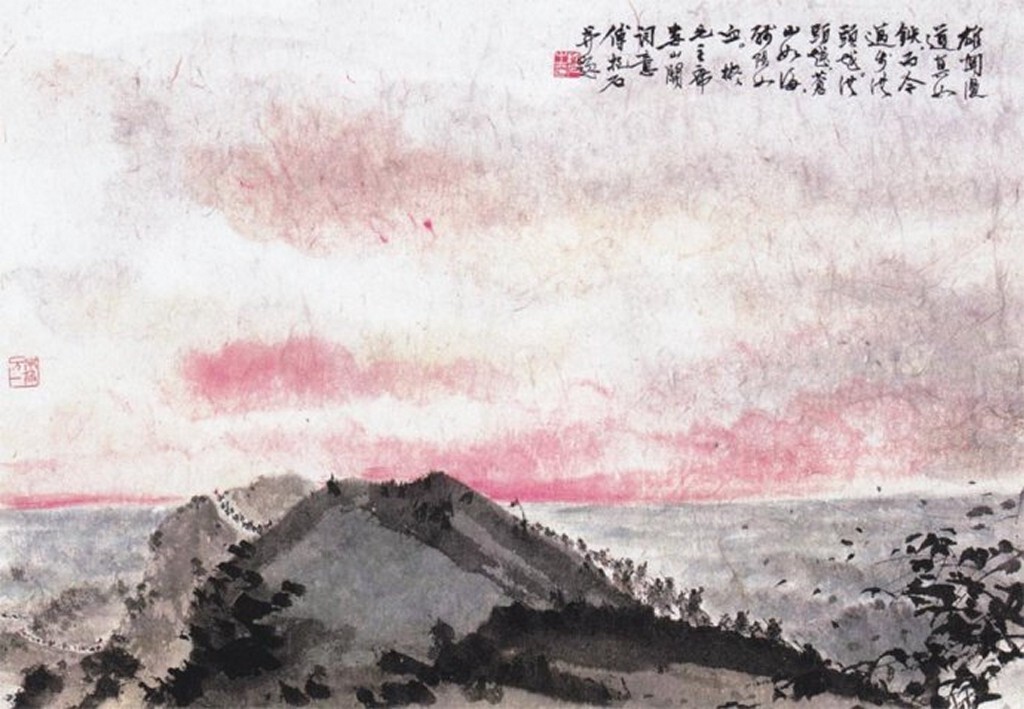 傅抱石为《忆秦娥·娄山关》所配的词意图(第六幅)<br />
纸本设色 34cm×50cm 1958年11月南京博物院藏<br />