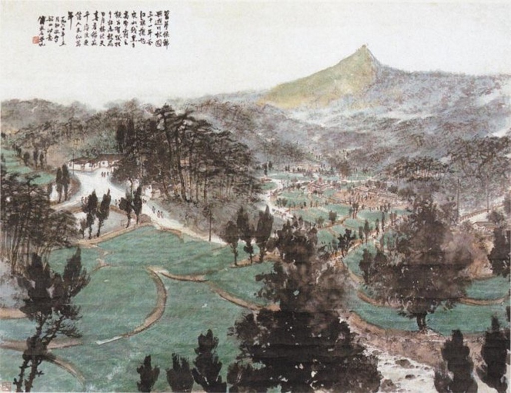傅抱石为《到韶山》所配的诗意图(第十五幅)<br />
纸本设色 88.1×116.3cm 1960年5月
