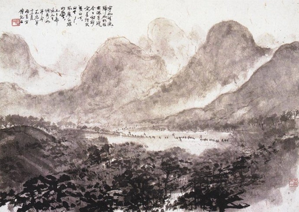 傅抱石为《如梦令·元旦》所配的词意图(第二十三幅) <br />
纸本设色 34cm×50cm 1958年11月南京博物院藏